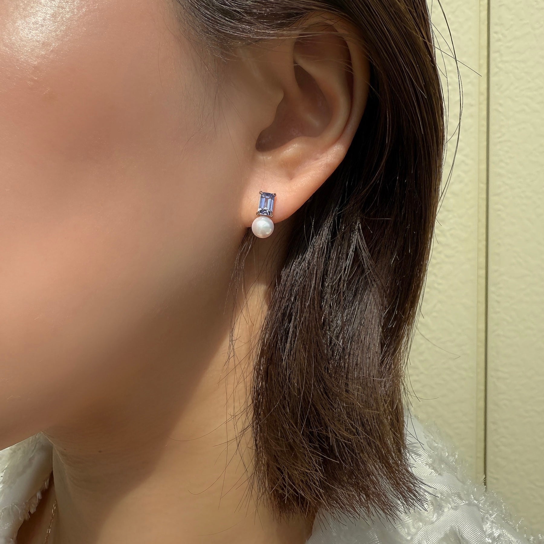 K18タンザナイト×アコヤパールピアス