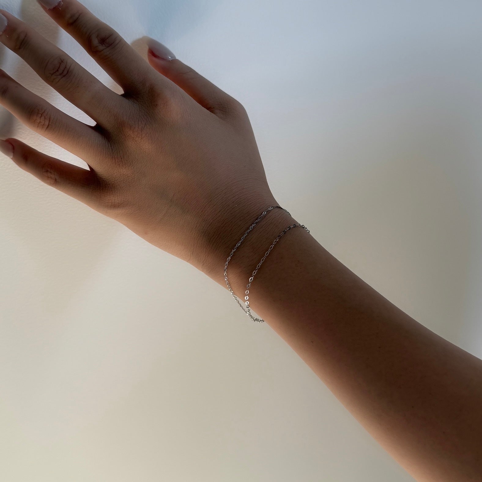 Pt850スクリュー×フラットダイヤチェーン2連ブレスレット