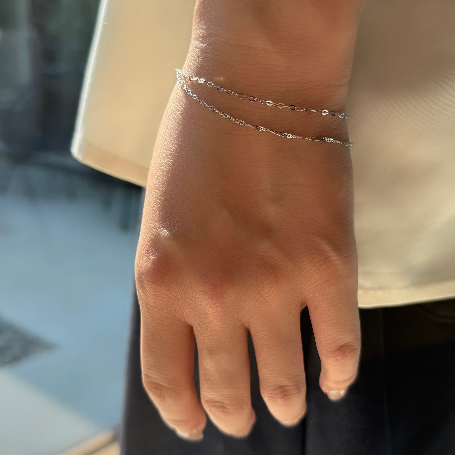 Pt850スクリュー×フラットダイヤチェーン2連ブレスレット