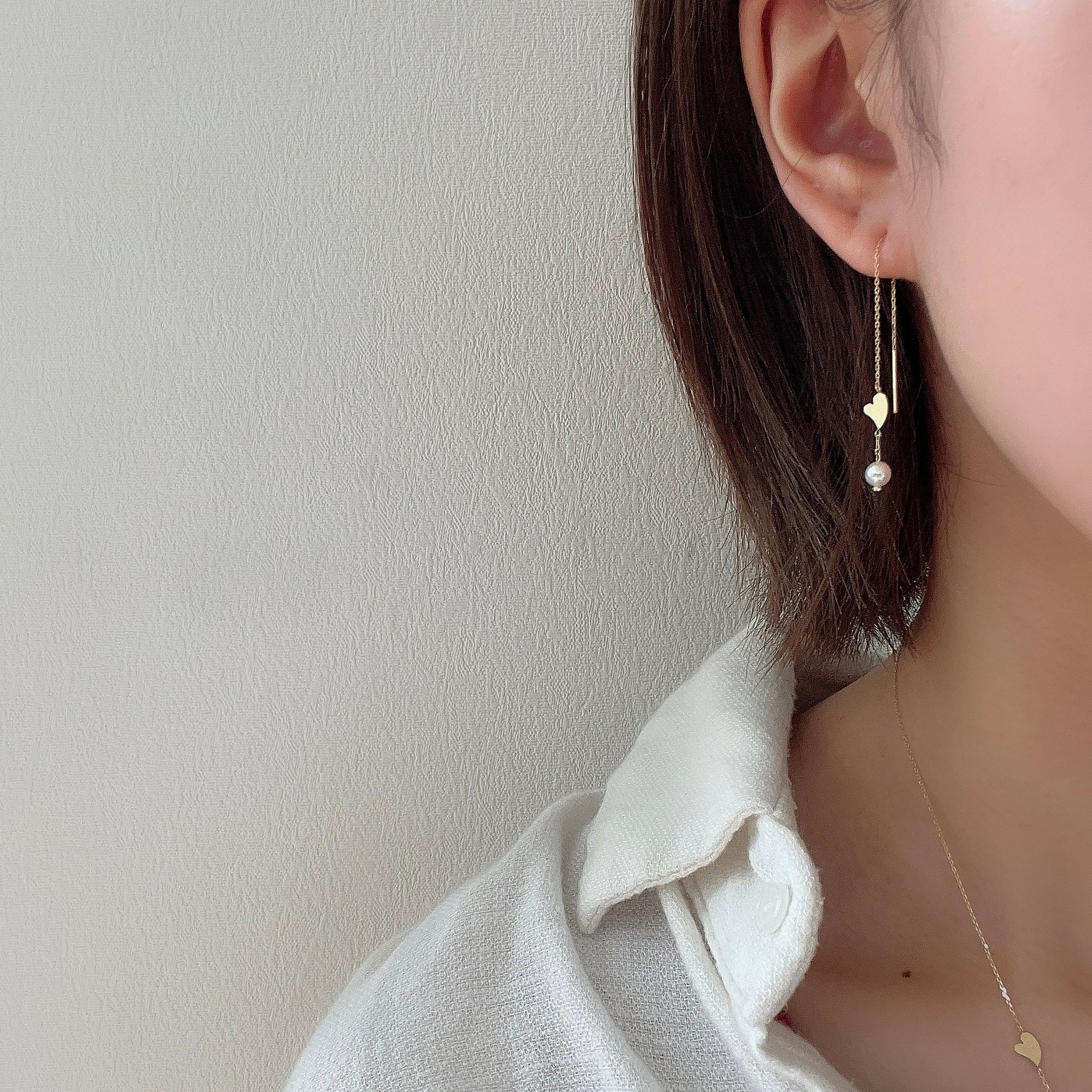 K18ハートアコヤチェーンピアス
