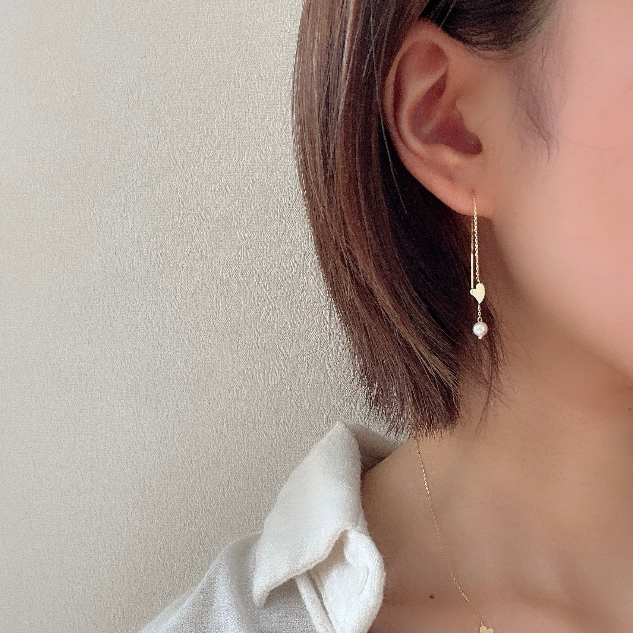 K18ハートアコヤチェーンピアス