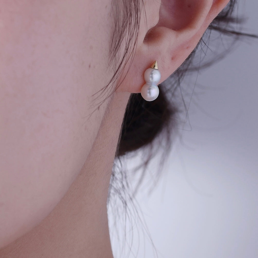 ＜クリスマス限定＞【受注生産品】K18アコヤツインパール雪だるまピアス