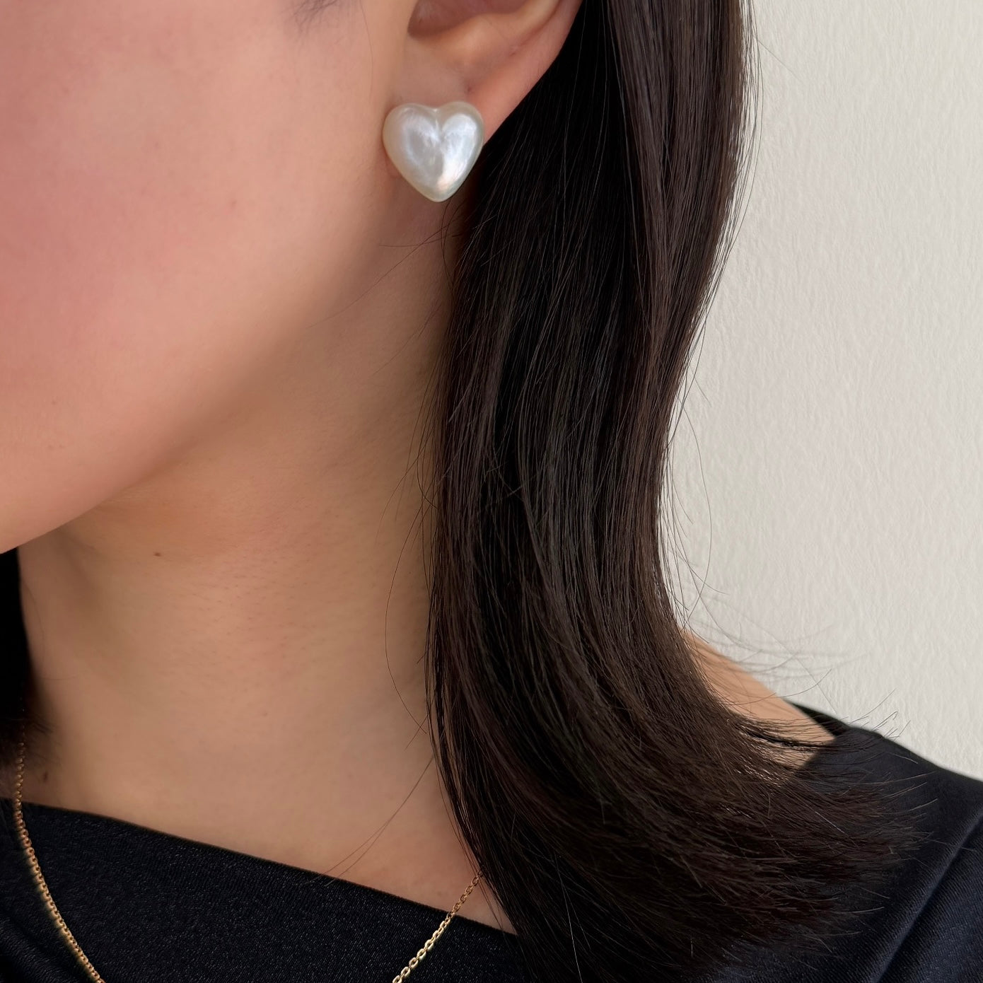 NEW＞K18ハート型マベパールピアス(ヨコ)