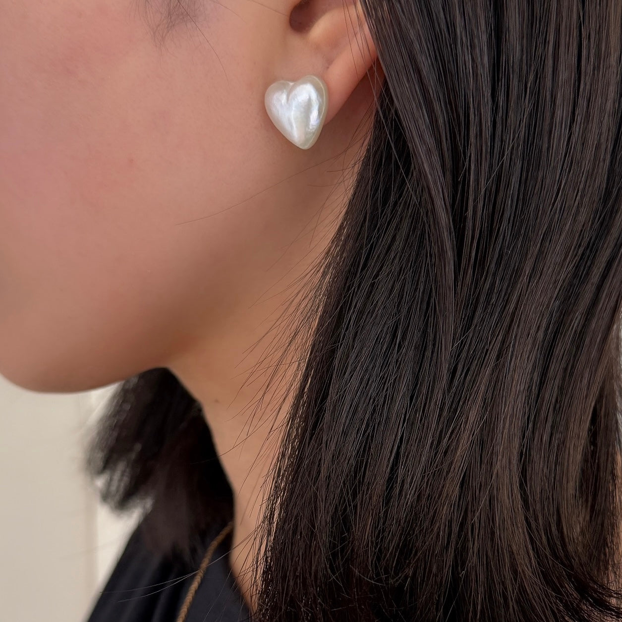 NEW＞K18ハート型マベパールピアス(ヨコ)