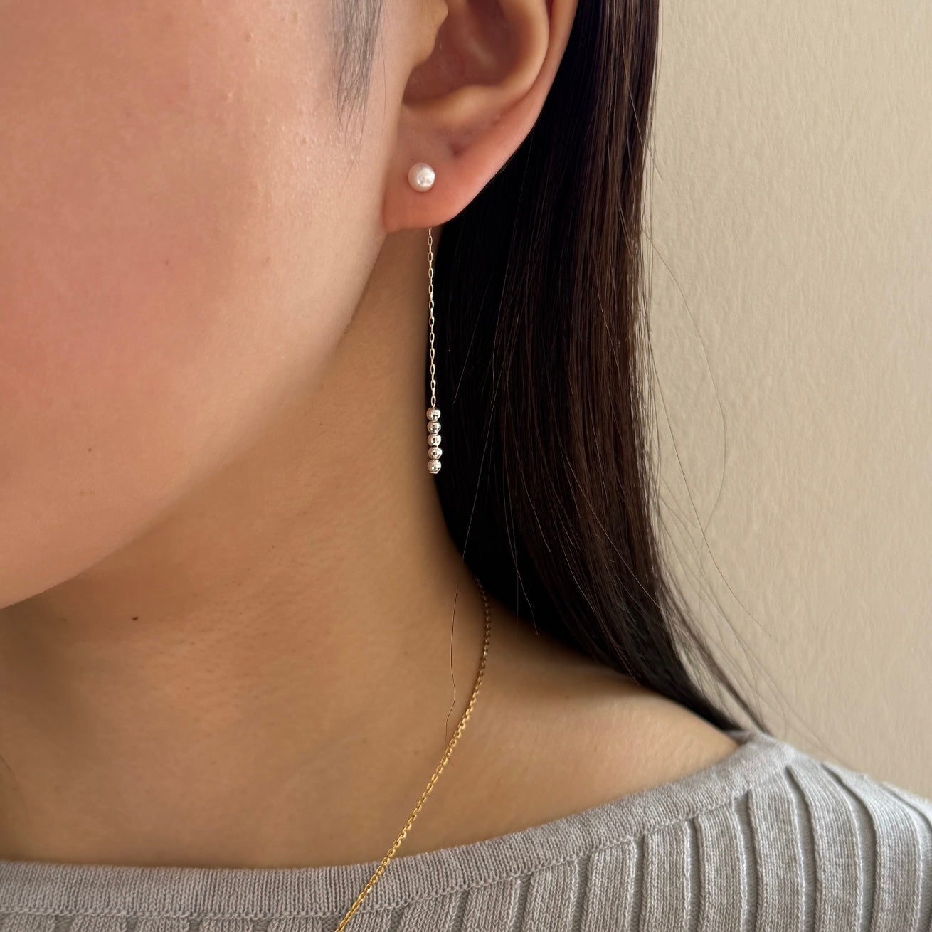 ＜NEW＞K18コンビスライドミラーボールピアスキャッチ