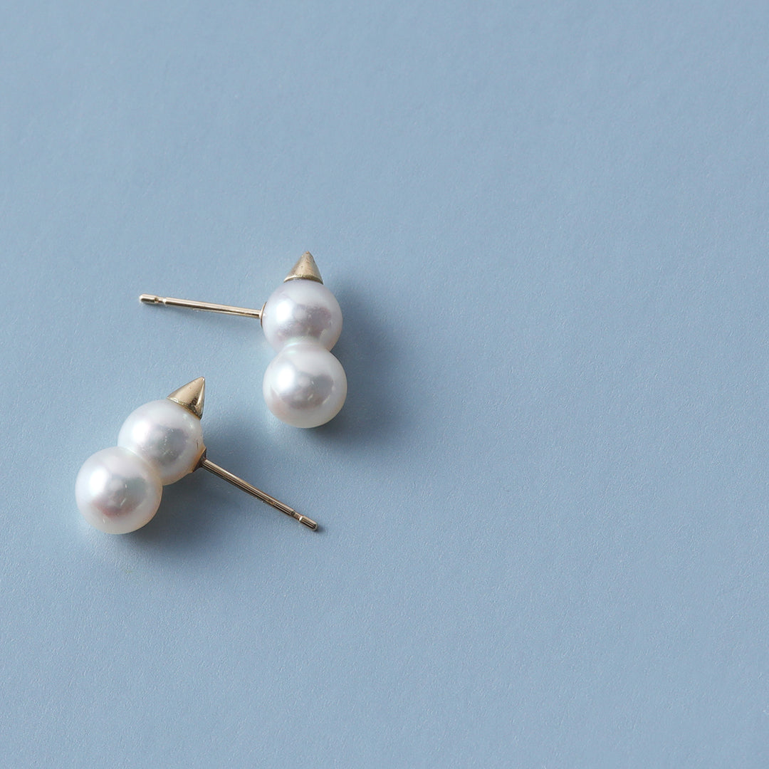 ＜クリスマス限定＞【受注生産品】K18アコヤツインパール雪だるまピアス