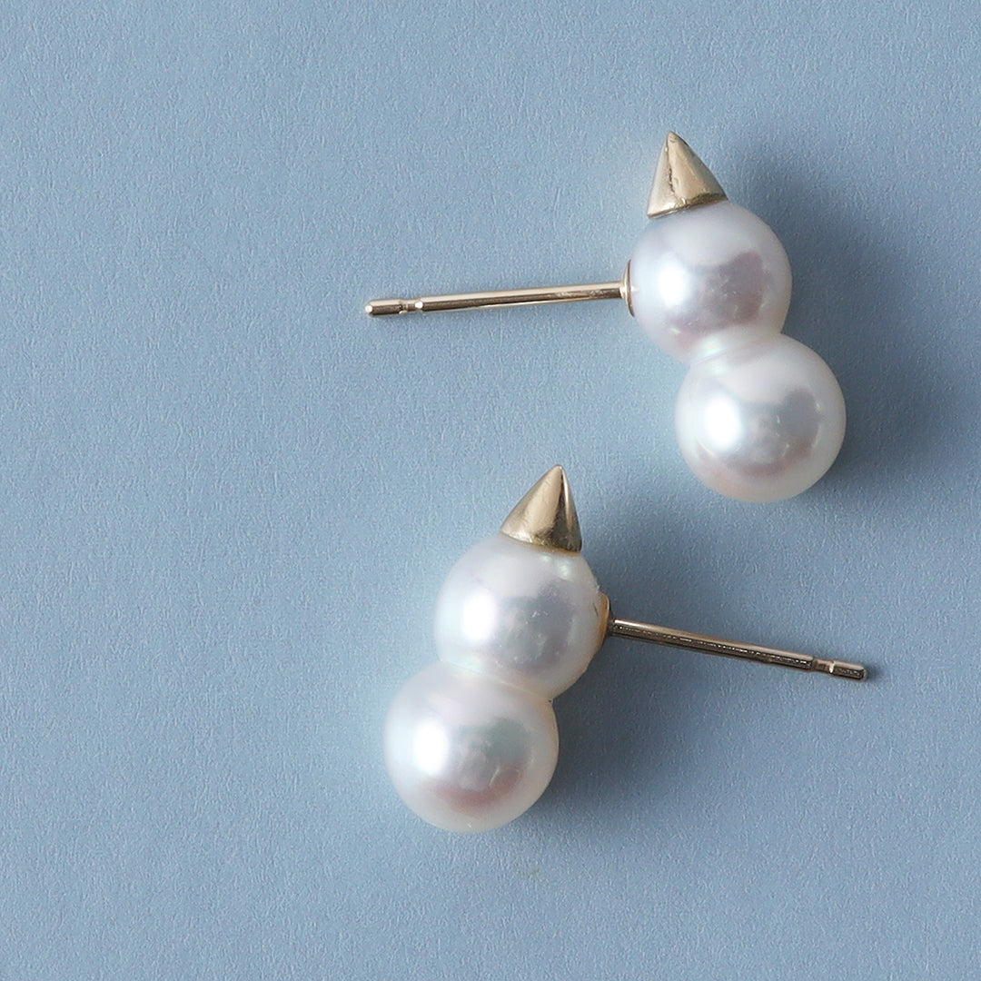 ＜クリスマス限定＞【受注生産品】K18アコヤツインパール雪だるまピアス