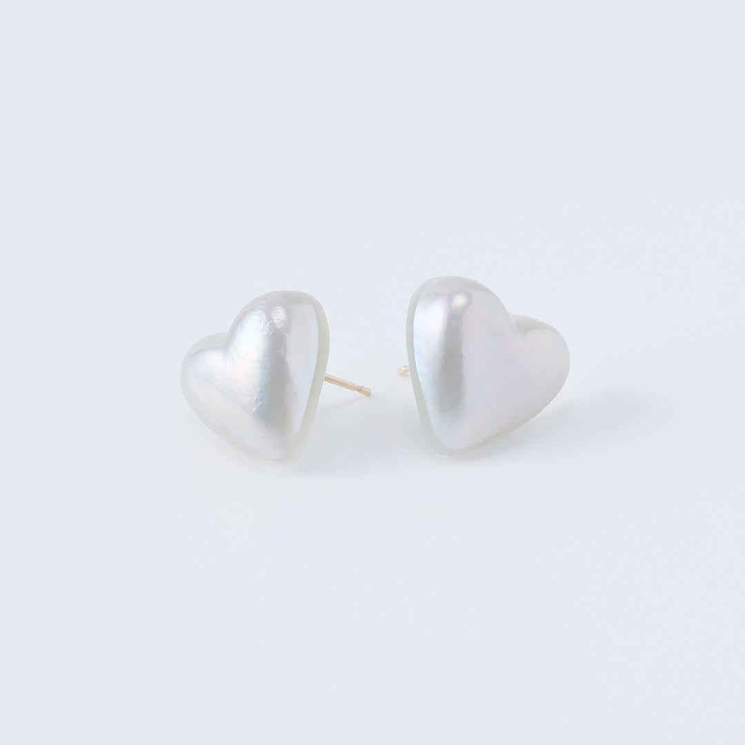 NEW＞K18ハート型マベパールピアス(タテ)