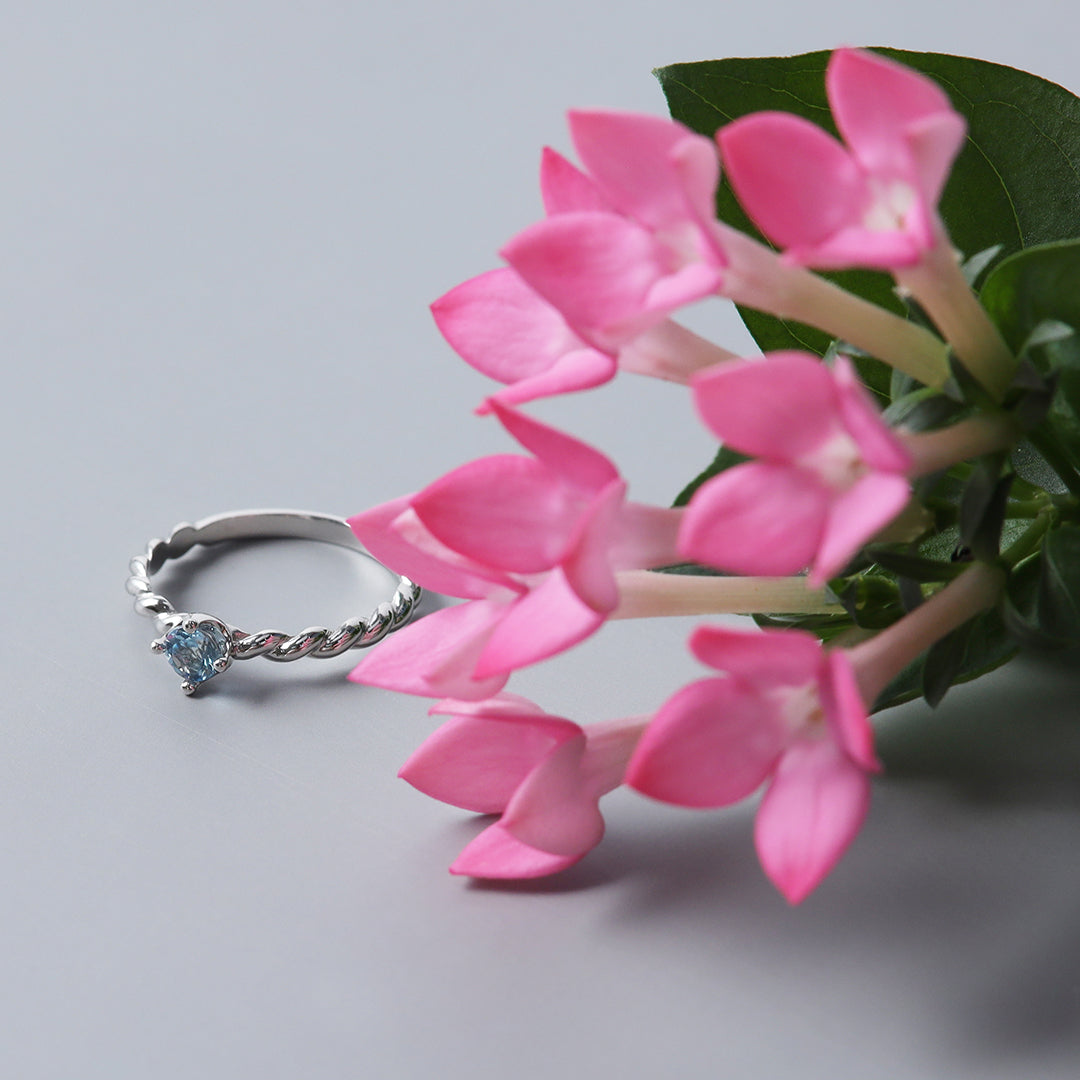 ＜NEW＞【受注生産品】Pt900アクアマリンツイストリング9号～15号