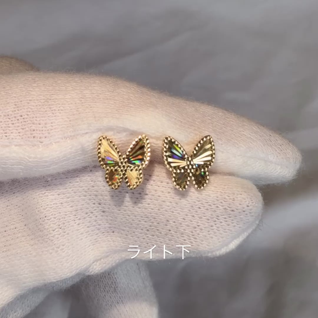 受注生産品/7月下旬頃お届け】K18ギヨシェ彫りバタフライピアス