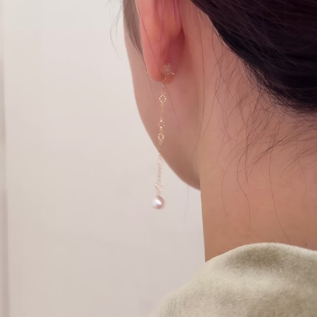 本日のみお値下げ K18 あこや チェーン ピアス NEW＞K18アコヤパールレースチェーンピアスキャッチ