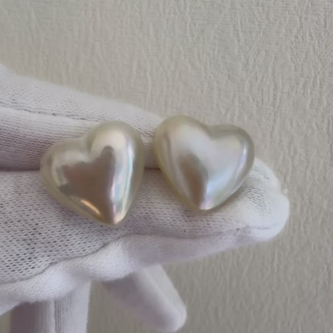 K18ハート型マベパールピアス(タテ)