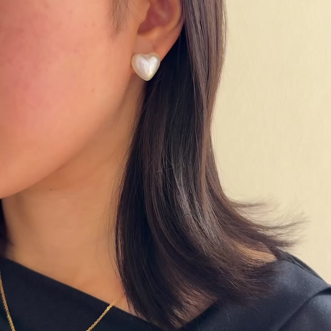 NEW＞K18ハート型マベパールピアス(タテ)